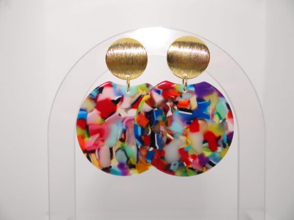Boucles d'oreilles ronde dorée et multicouleur
