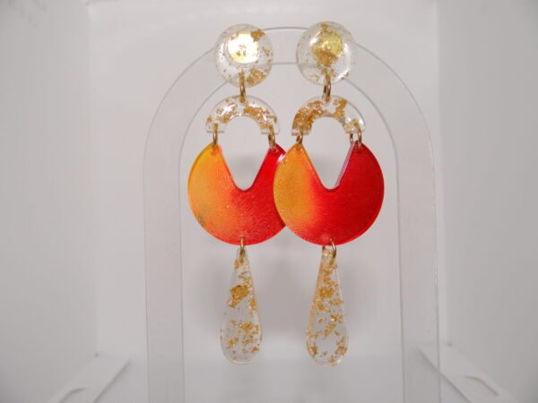 Boucles d'oreilles ronde orange, dorée et transparente