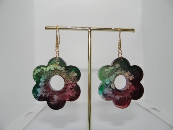 Boucles d'oreilles fleurs dégradé vert, bleu, rouge