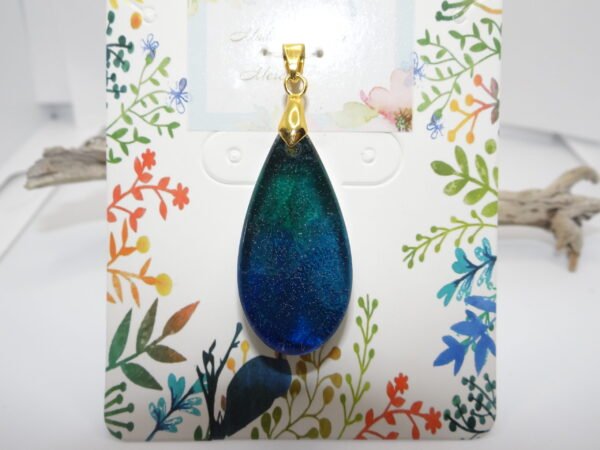 Pendentif ovale bleu/vert et doré